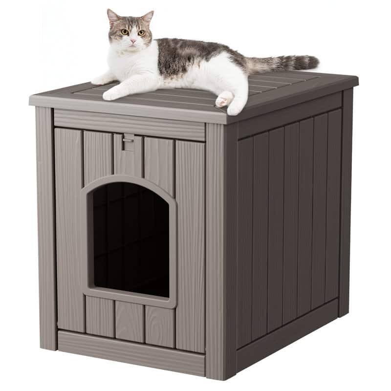 Front. Yardgrace - Outdoor Pet House Weatherproof Resin for Outdoor Pets, Durable Insulated Shelter for Garden Patio - Brown.