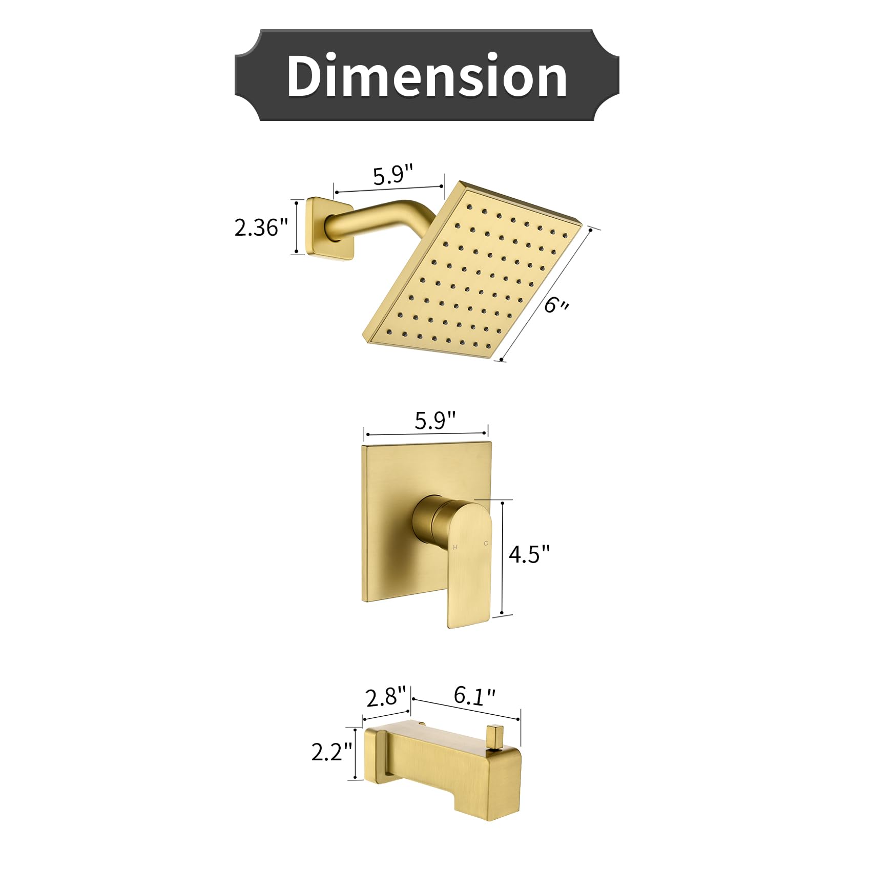 Dimension  
5.9" x 2.36"  
6" x 5.9" x 4.5"  
6.1" x 2.8" x 2.2"