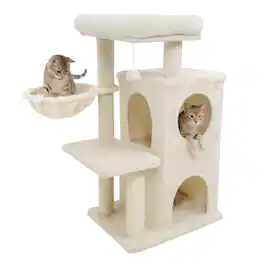 Gymax - 33.5'' Cat Tree w/ 2-Tier Condo Padded Plush Top Perch Sisal Scratching Posts Beige