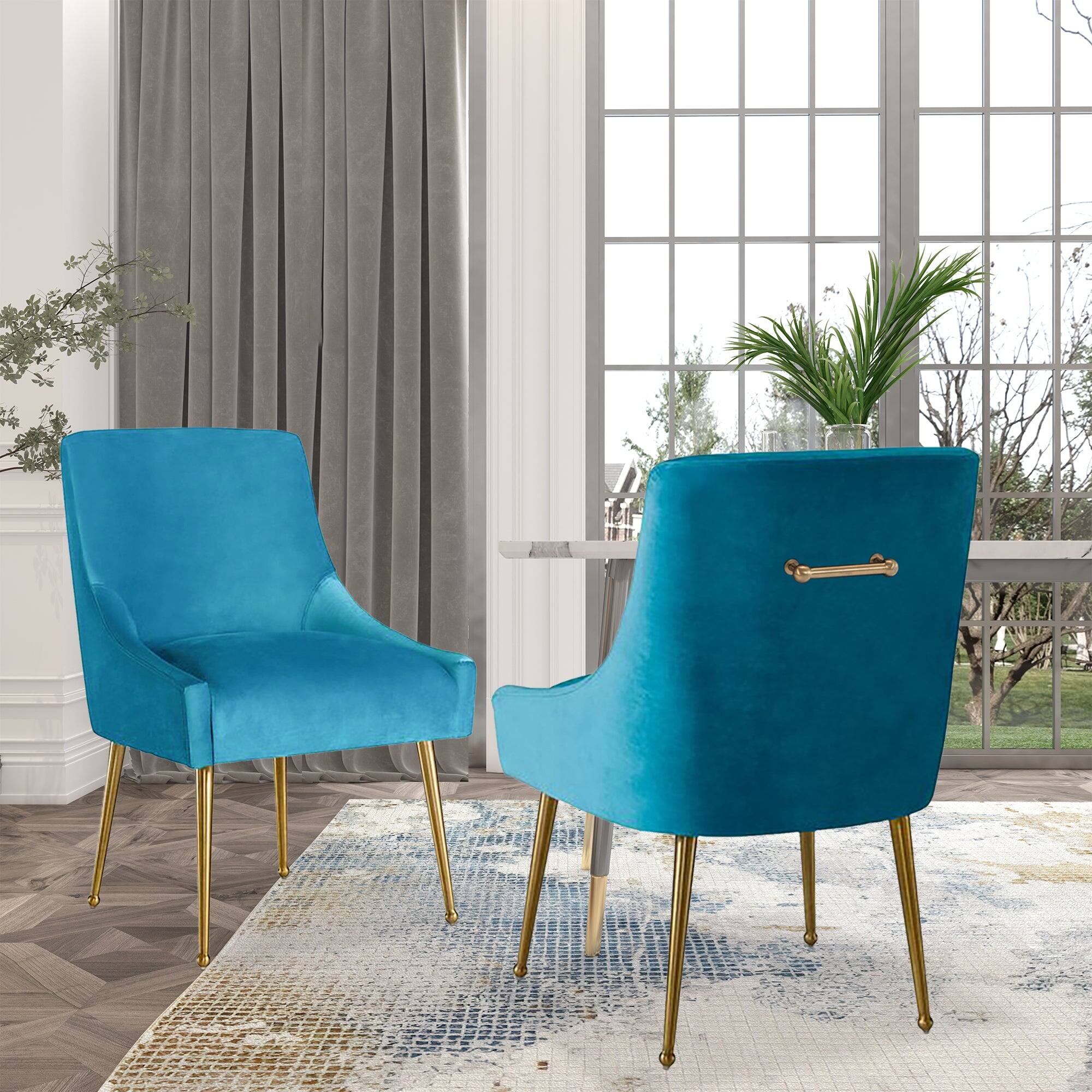 Alt View 3. Boyel Living - Light Blue Velvet Dining Chair with Pulling Handle and Adjustable Foot Nails(Set of 2) - Light Blue.