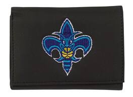 Rico Industries - New Orleans Basketball Hornets - NBA Throwback - Embroidered Black Leather Trifold Wallet - Multi