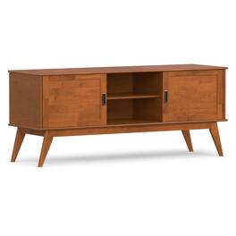 Simpli Home - Draper 60W Low TV Stand with Doors and Shelves - Teak Brown