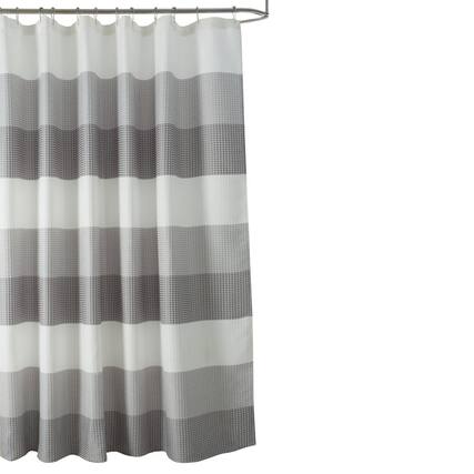 Front. Olivia Gray - Olivia Gray Glamor Fade-resistant Striped Waffle Jacquard Shower Curtain with 1 Stitched Buttonholes 70" x 72" Silver - Silver.