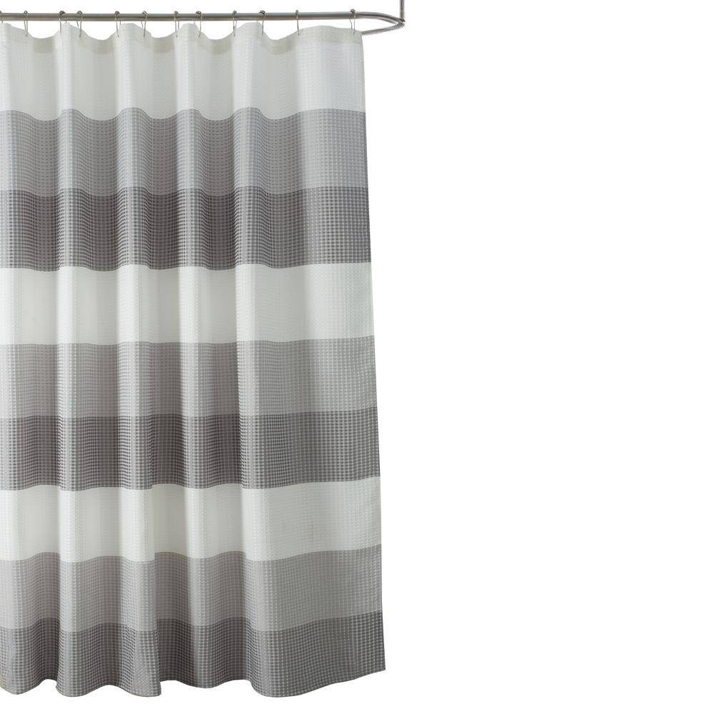 Olivia Gray - Glamor Fade-resistant Striped Waffle Jacquard Shower Curtain with 1 Stitched Buttonholes 70" x 72" - Silver