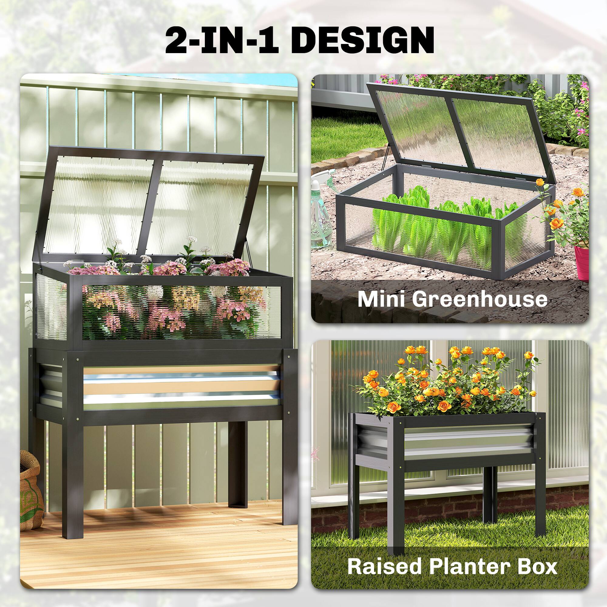 2-IN-1 DESIGN

Mini Greenhouse Raised Planter Box