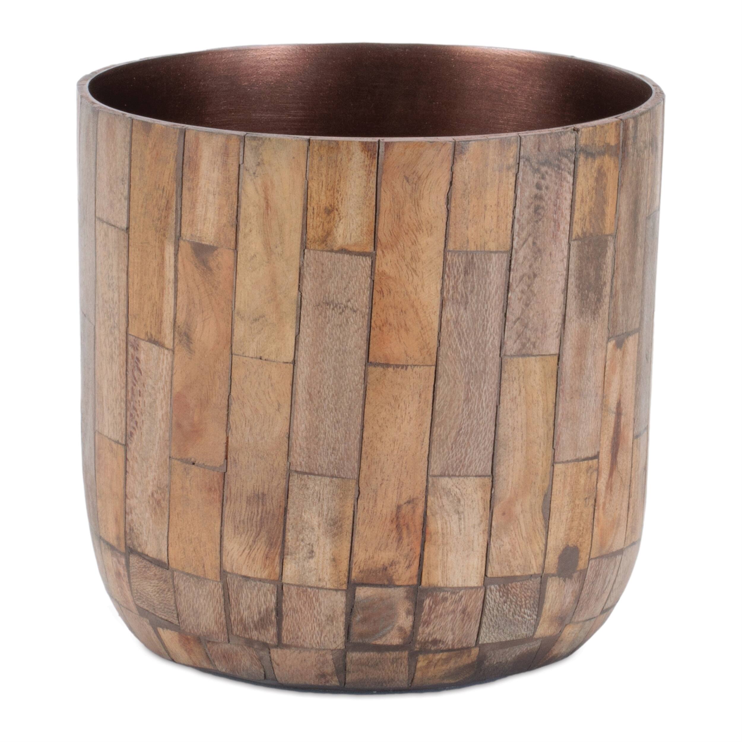 Angle. BreeBe - Round Wooden Planter (Set of 2) - Brown.