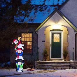BreeBe - 6ft Pre-Lit Stacked Snowman Decoration Set with 155 LED Lights and Ground Stakes - Multicolor