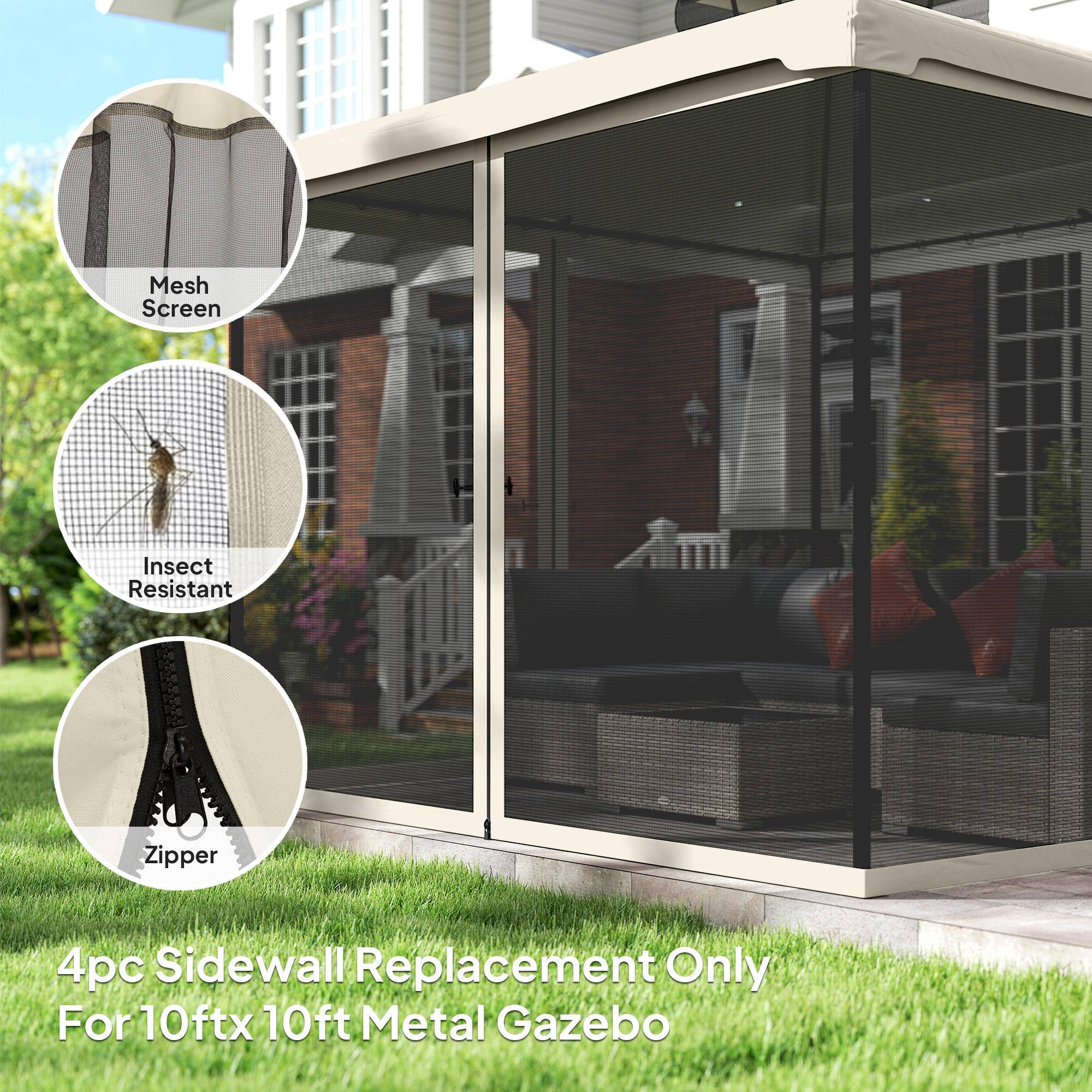 Mesh Screen Insect Resistant Zipper  
4pc Sidewall Replacement Only  
For 10ft x 10ft Metal Gazebo