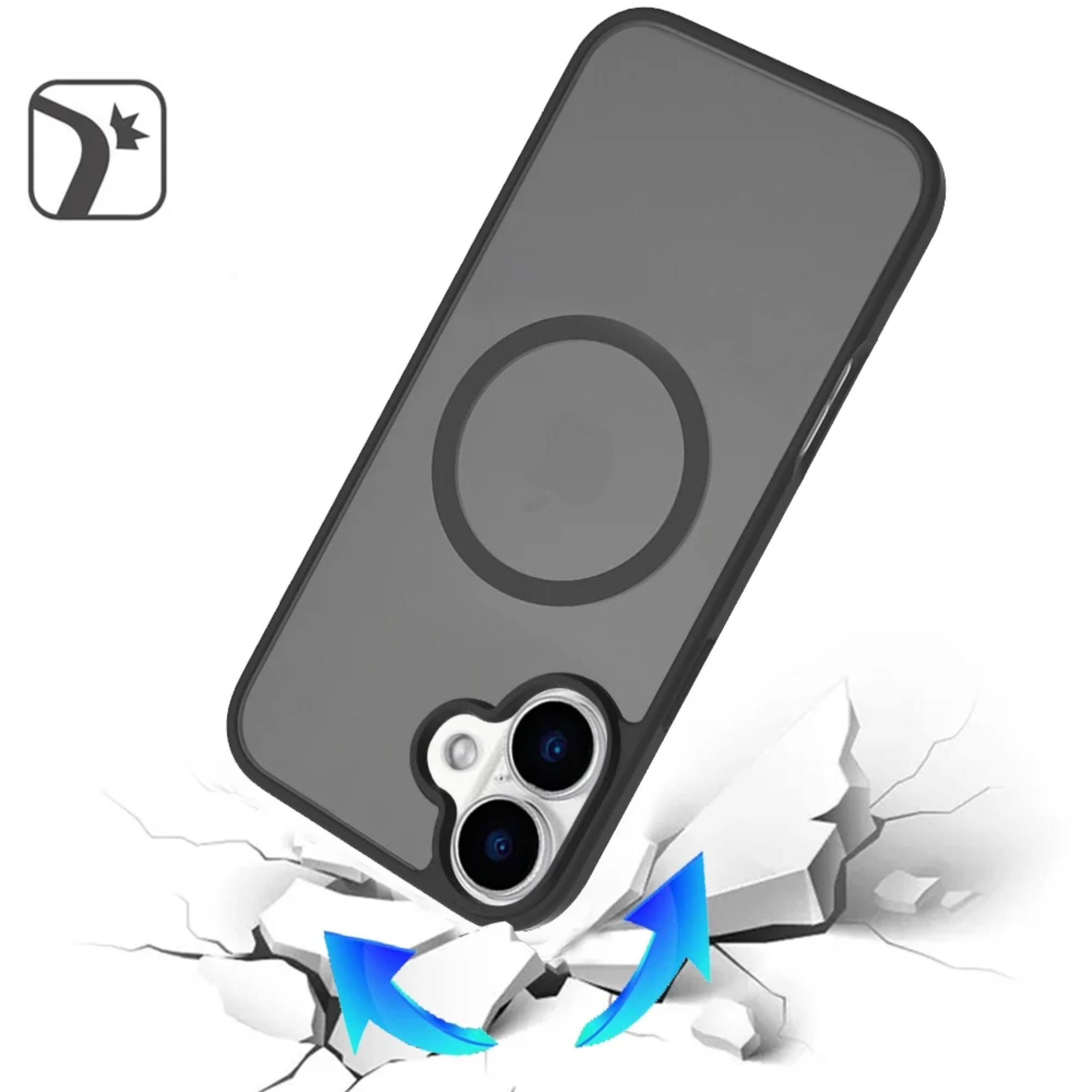 Angle. Kitcheniva - Soft Touch Frosted Cover Magnetic Circle Phone Case With Tempered Glass For iPhone 17 Black - Black.