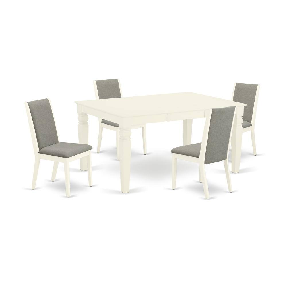 Back. East West Furniture - Dining Room Set Linen White - Brown.
