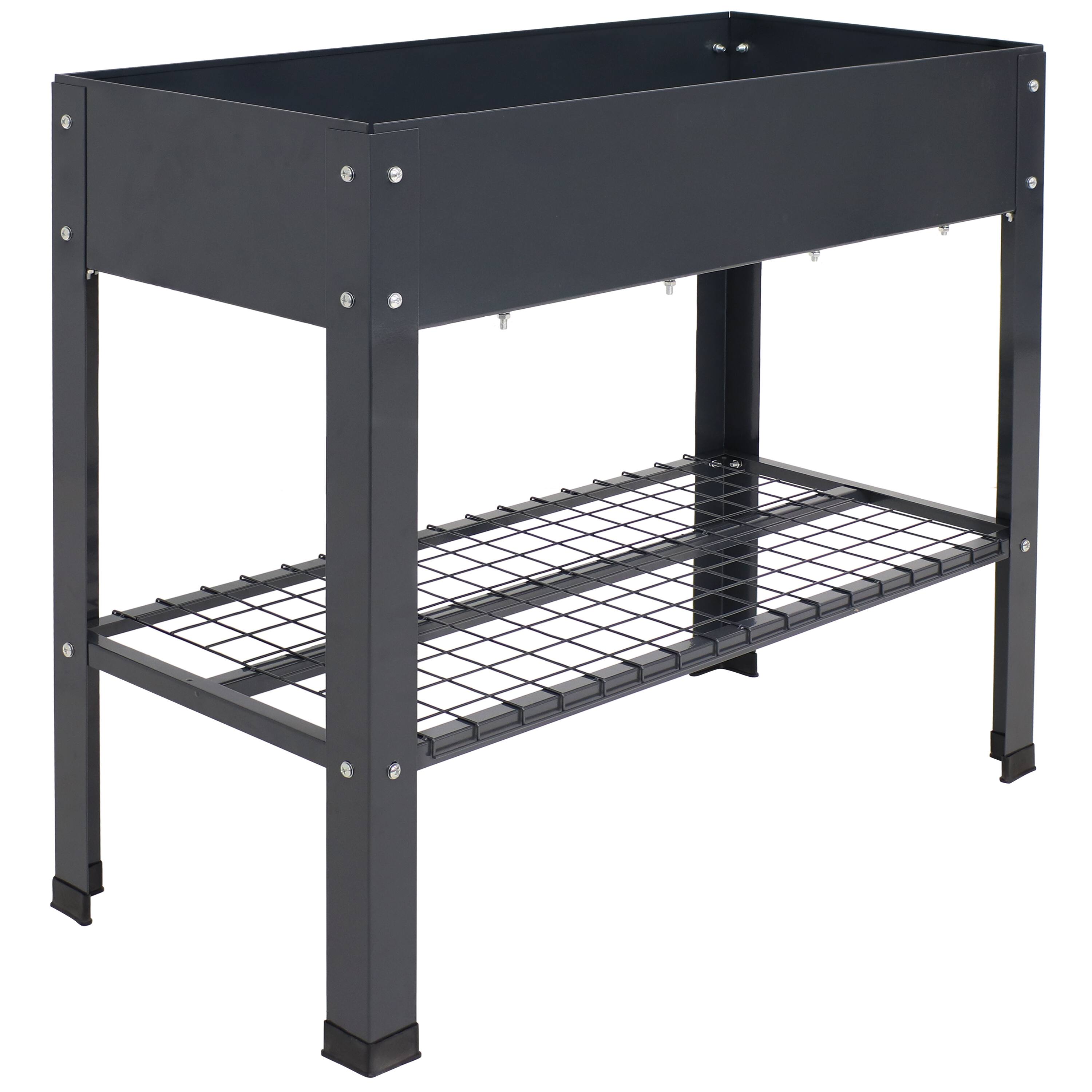 Alt View 8. Sunnydaze - Galvanized Steel Raised Bed with Mesh Shelf - Set of 2 - Dark Gray.