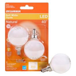 Sylvania - Natural G16.5 E12 (Candelabra) LED Bulb Soft White 40 Watt Equivalence 2 pk