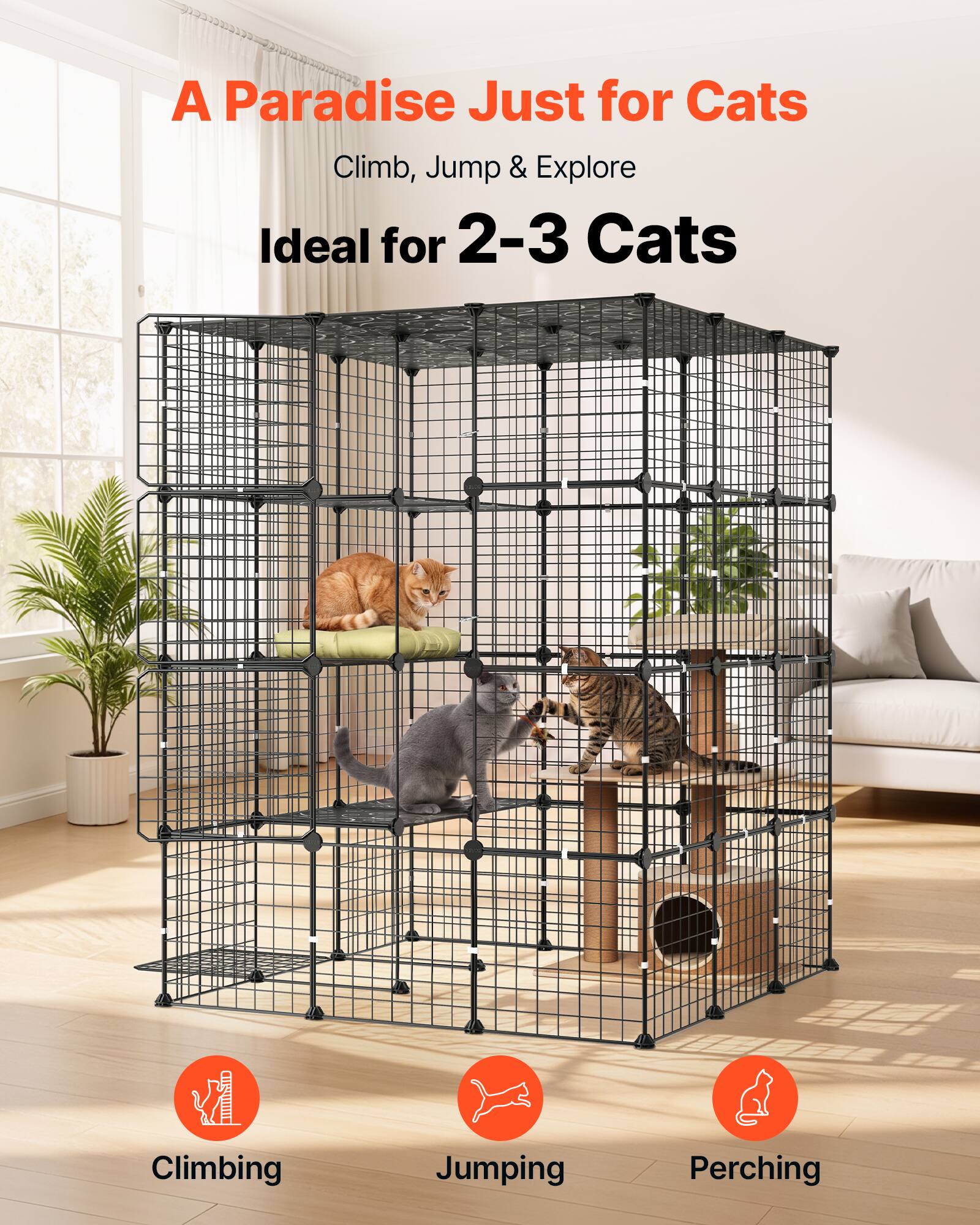 A Paradise Just for Cats  
Climb, Jump & Explore  
Ideal for 2-3 Cats  

Climbing  
Jumping  
Perching