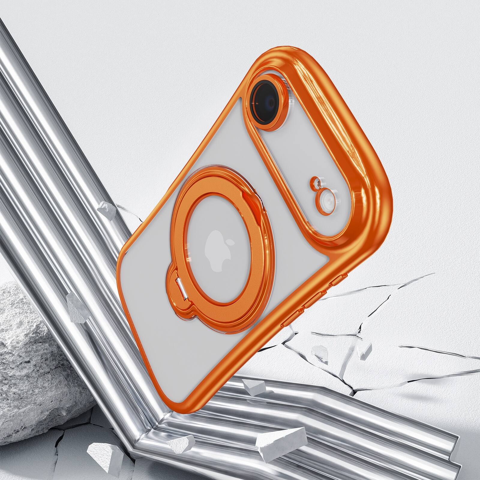 Alt View 3. Dteck - Magnetic Case for Apple iPhone Air with 360 Ring Stand and Strap, Shockproof TPU Phone Cover Built-in Lens Protector - Orange.
