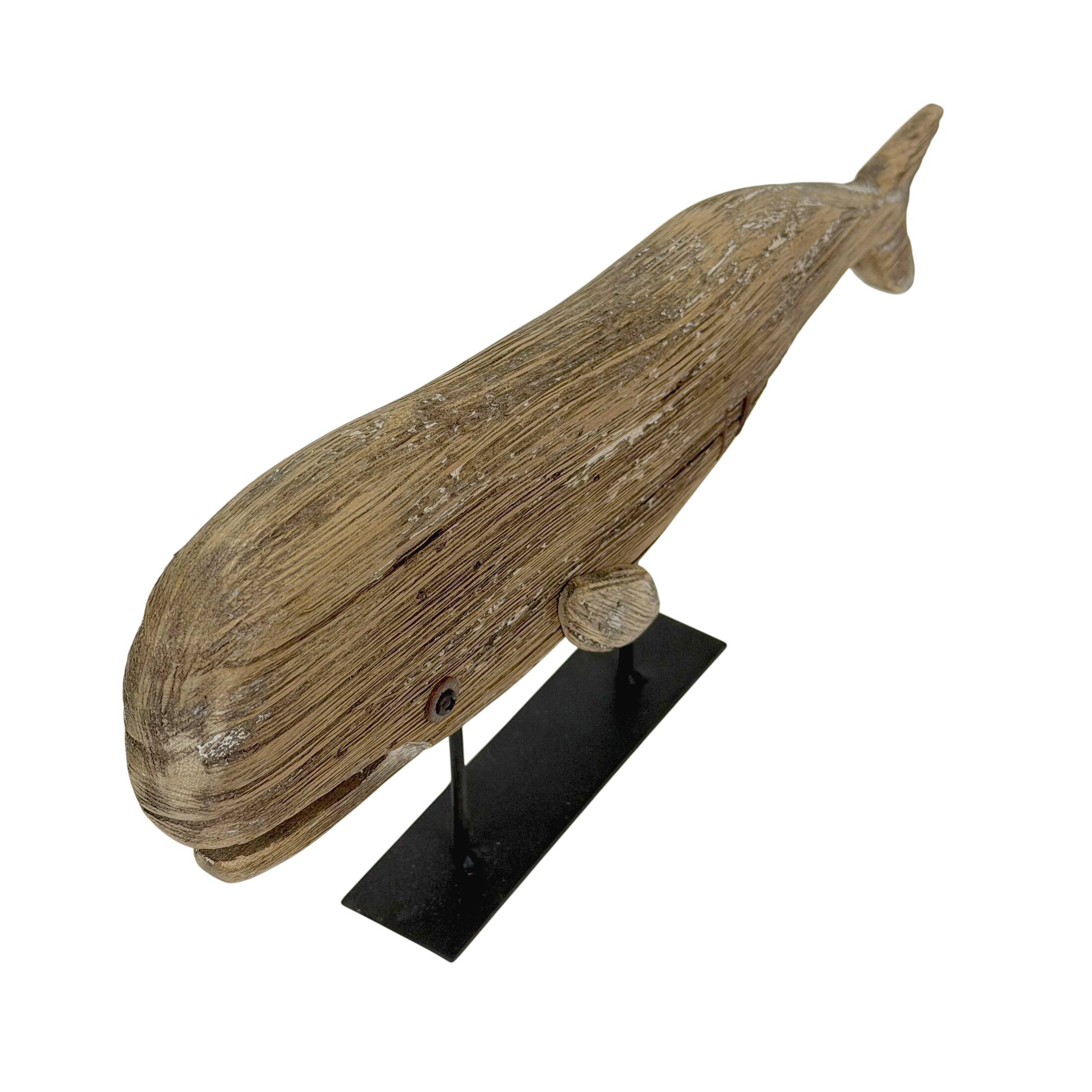 Alt View 2. Things2Die4 - Wood Whale Statue on Stand Rustic Coastal 13.5 Inches Long Shelf Decor - Natural.