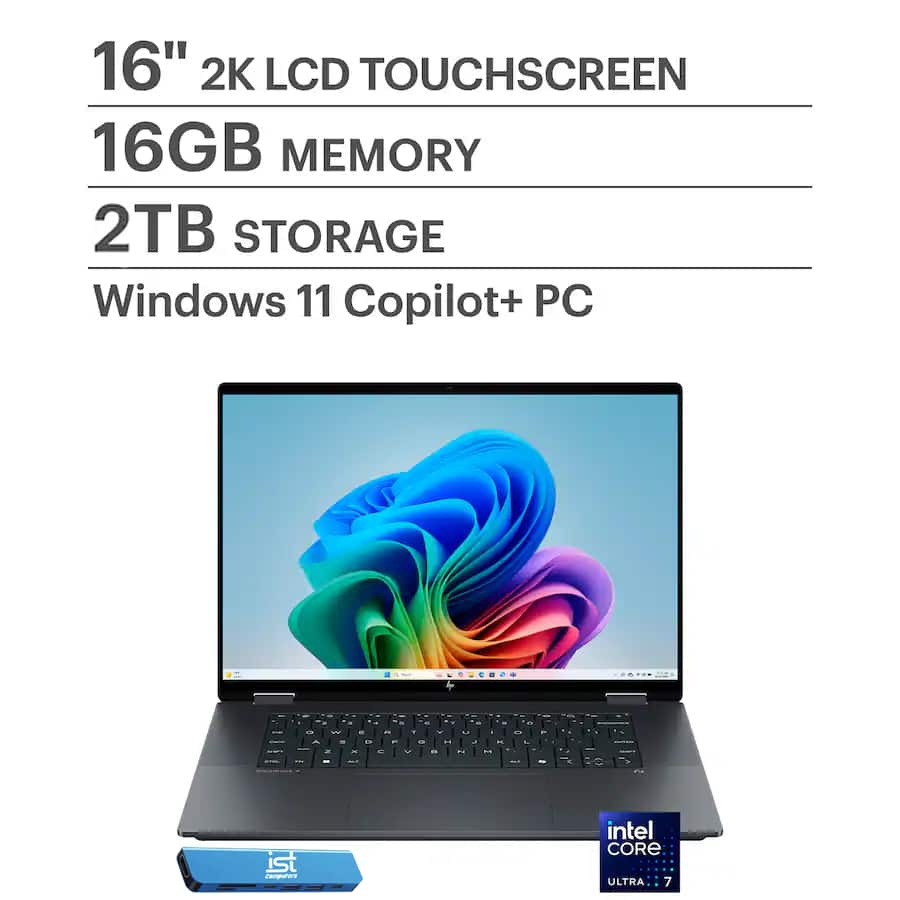 HP - OmniBook X Flip 2-in-1 - Copilot+ PC - 16" 2K Touch-Screen Laptop - Intel Core Ultra 7 - 16GB Memory - 2TB SSD - Eclipse Gray