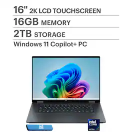 HP - OmniBook X Flip 2-in-1 - Copilot+ PC - 16" 2K Touch-Screen Laptop - Intel Core Ultra 7 - 16GB Memory - 2TB SSD - Eclipse Gray