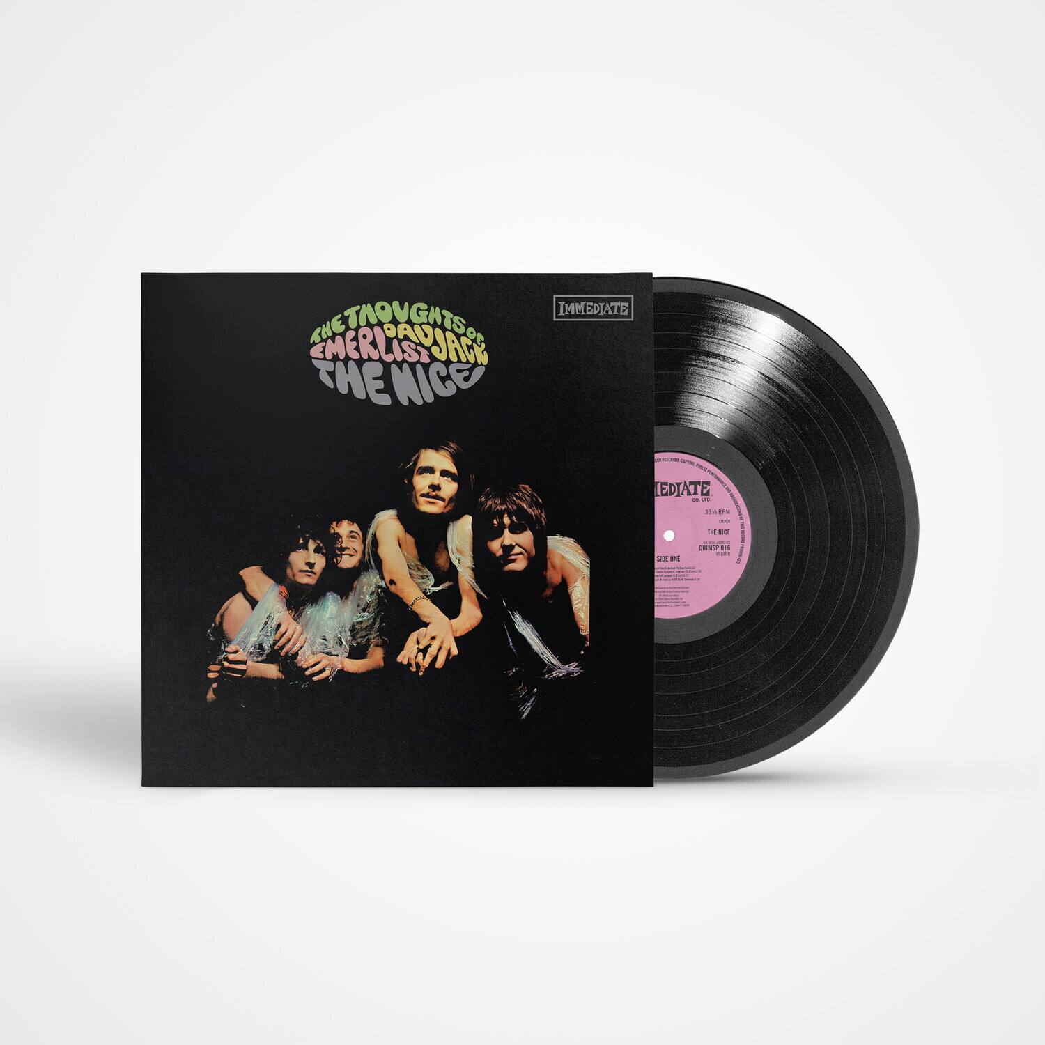 The text on the image can be grouped and corrected as follows:

**Album Cover:**
- "THE THOUGHTS OF EMERLIS JACK THE NICE"

**Label:**
- "IMMEDIATE"

**Vinyl Label:**
- "IMMEDIATE"
- "THE NICE"
- "CHANGES ONE"
- "SIDE ONE"
- "231 009-1"