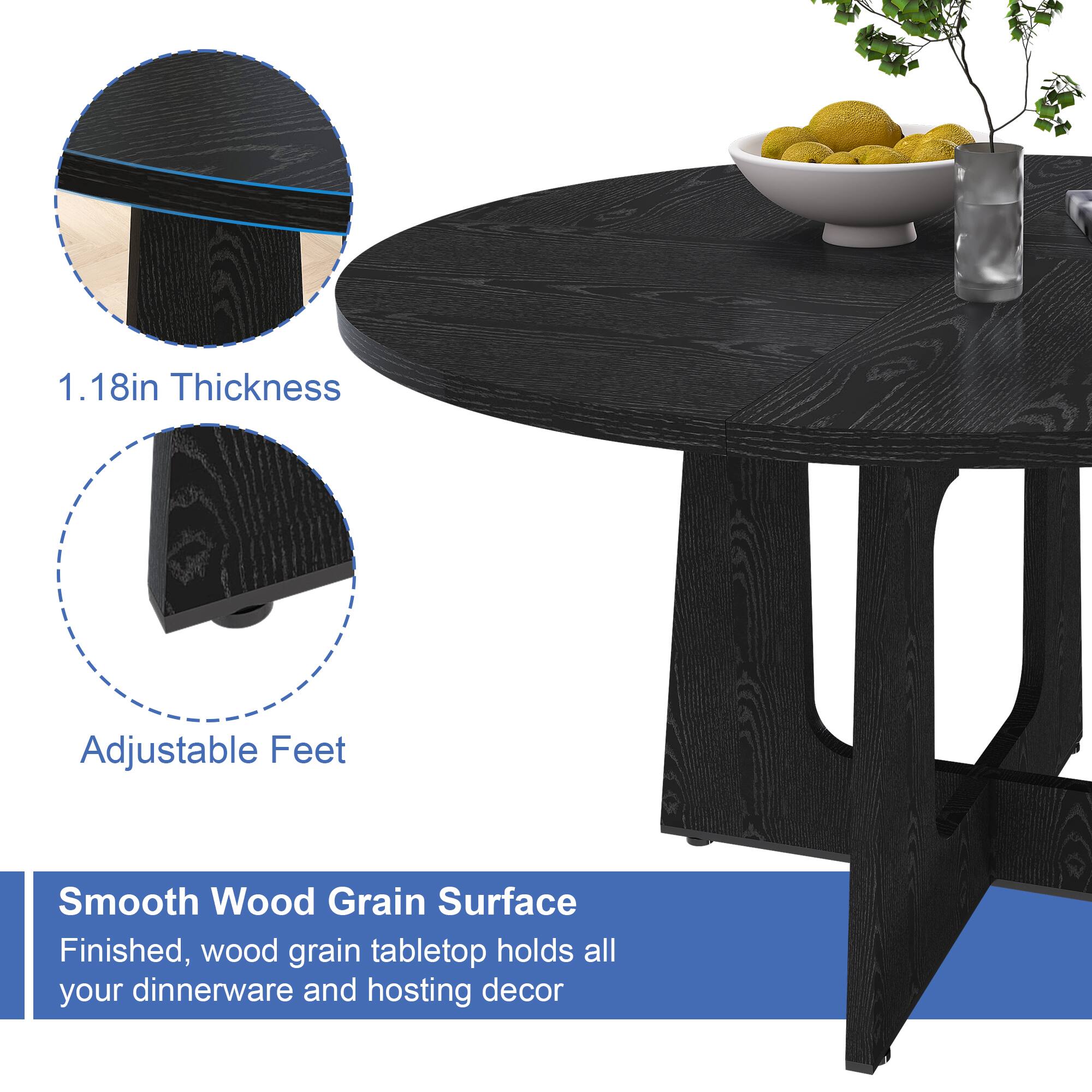 1.18in Thickness  
Adjustable Feet  
Smooth Wood Grain Surface  
Finished, wood grain tabletop holds all your dinnerware and hosting decor