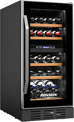 Front. Winado - Dual Zone Wine and Beverage Refrigerator, 26 Bottle Wine Fridge with Independent Temperature Control & Glass Door - Black.