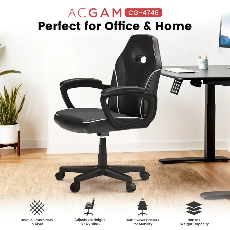 ACGAM CG-4746 Perfect for Office & Home Unique Embroidery & Style Adjustable Height for Comfort 360 Swivel Casters for Mobility 300 lbs Weight Capacity