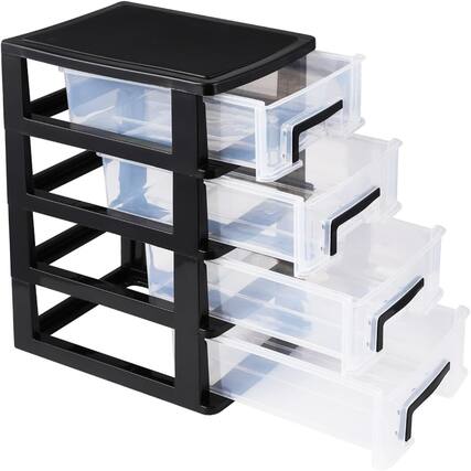 Front. RTMB - 4-Drawer Plastic Desk Organizer, Storage Cube for Office or Bathroom.