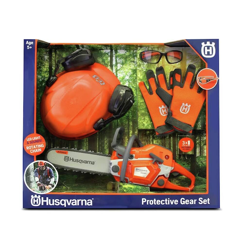Age 5+  
Husqvarna Protective Gear Set  
LED LIGHT & SOUNDS!  
ROTATING CHAIN  
Husqvarna 3x1 015 MTE