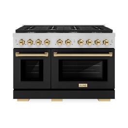 ZLINE - Autograph 48" Paramount Double Oven Dual Fuel Range with Black and Gold Accents (SDRZ-BLM-48-G) - Black