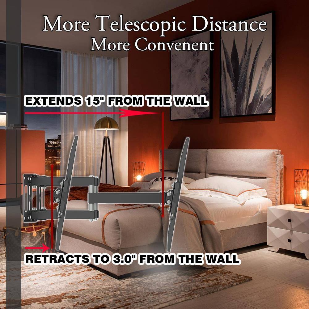 More Telescopic Distance  
More Convenient  

EXTENDS 15" FROM THE WALL  

RETRACTS TO 3.0" FROM THE WALL
