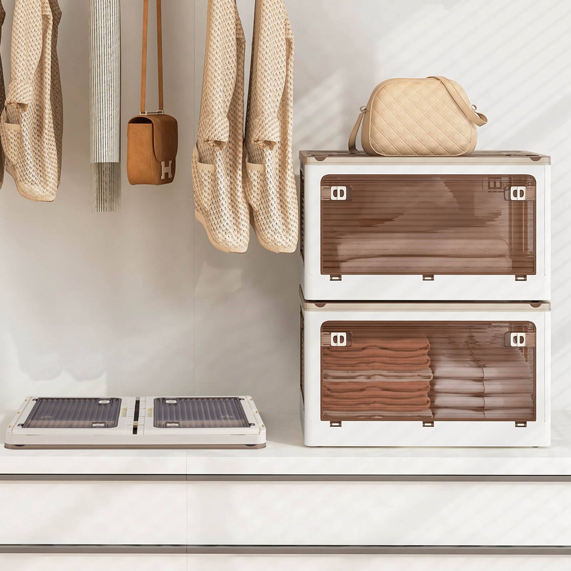 Alt View 3. Costway - Costway 6 Pack Stackable Storage Bins with Lids 34.5 Gallon Collapsible Plastic Container Box - Cream White,Clear Brown.