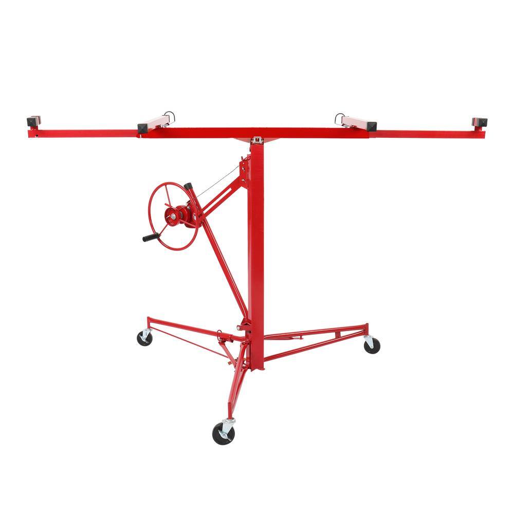 Alt View 1. Winado - 16FT Drywall Rolling Lifter Panel Hoist Jack with Lockable Casters & Tilting Cradle for Ceiling and Wall Installation - Red.
