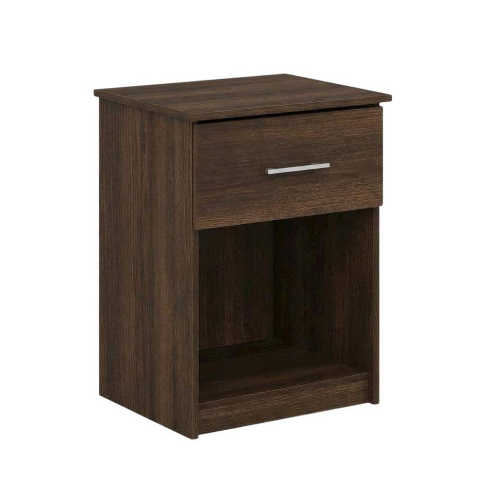 FurniFact - Nightstand Set, Single Drawer, Handle, Modern Bedroom Storage Solution - Americano