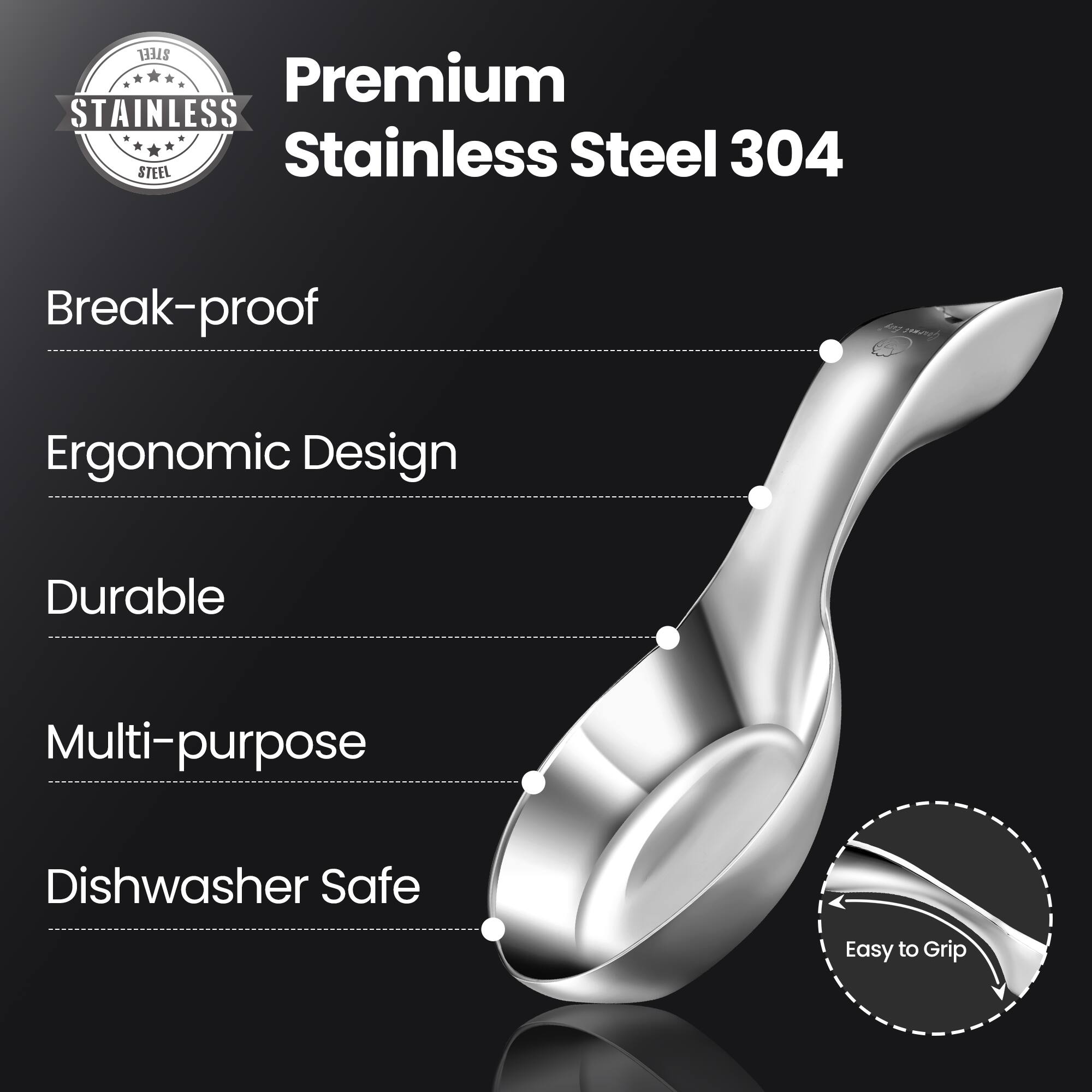 Angle. Gourmet Easy - Break-Proof Kitchen Spoon Rest for Stove Top – Premium Stainless Steel Spoon Holder for Kitchen Counter – Heavy-Duty.