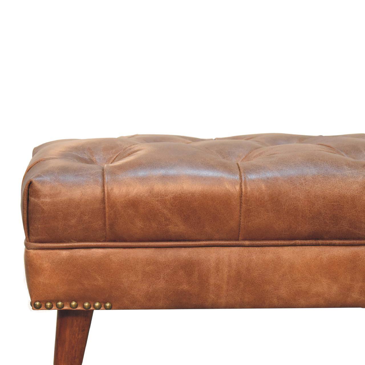 Alt View 1. Artisan Furniture - Artisan Furniture Solid Wood Harbour Brown Leather Bench, Upholstered, Brown - Brown.