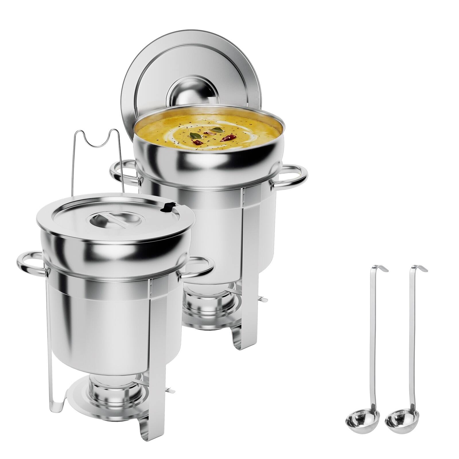 Winado 2 Pieces 7QT Round Soup Chafer Set with Spoon Notch, Lid Holder ...