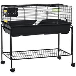 Pawhut - Two-Story Small Animal Cage Removable from Stand, Guinea Pig, Hedgehog, Chinchilla, Shelf & Wheels, Pet Habitat