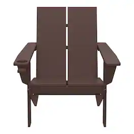 WestinTrends - Riviera Outdoor HDPE Modern Adirondack Chair with Cup Holder - Dark Brown
