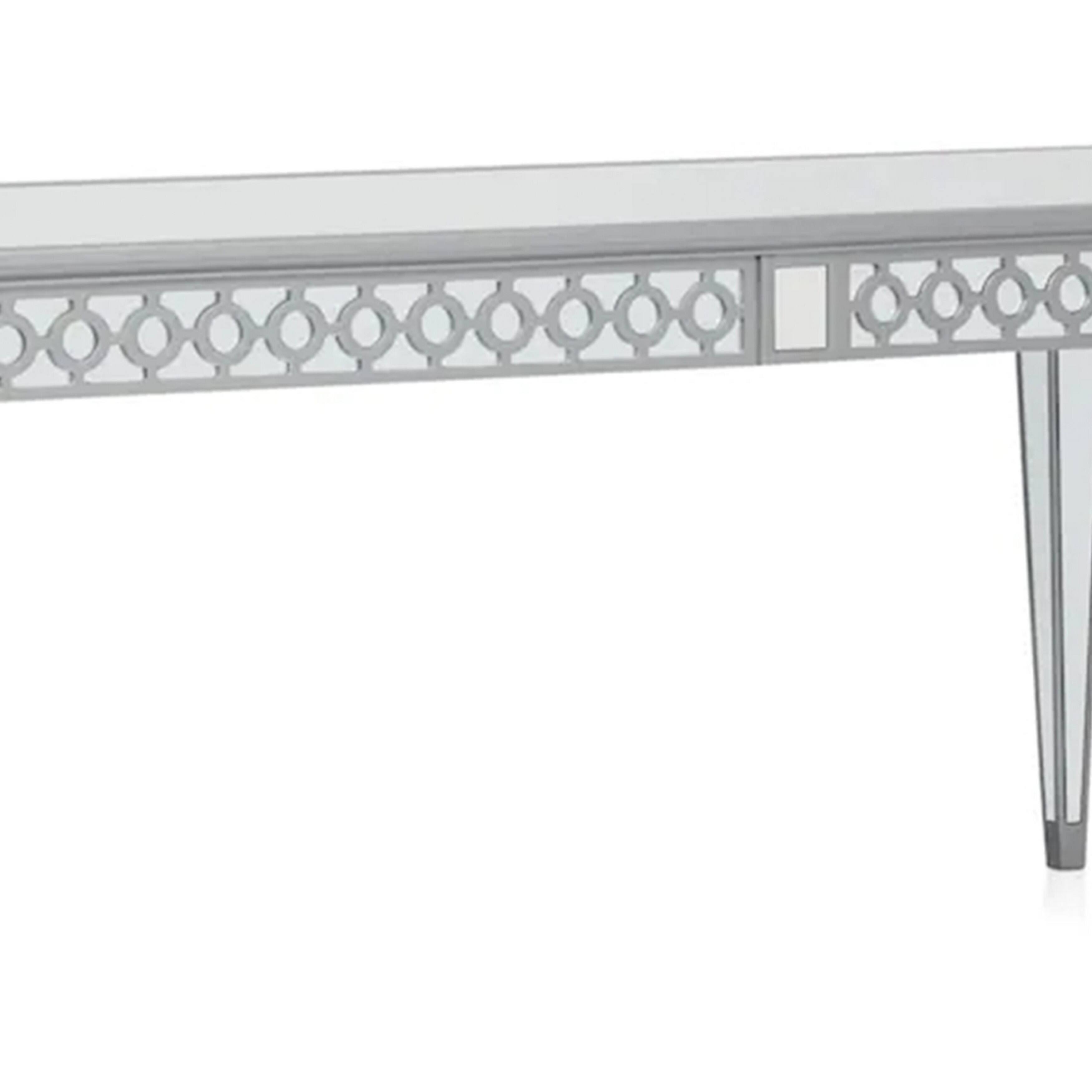 Alt View 1. Manhattan Lane - Ada 72-90 Inch Dining Table, Extendable Rectangular Top, Mirrored, Silver - Silver, Gray.