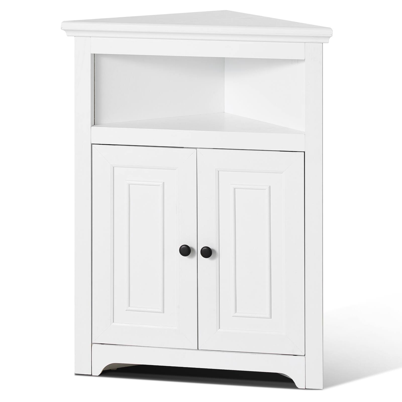 Alt View 5. VEVOR - 32" Corner Storage Cabinet, 3 Tiers Small Storage Cabinet with 2 Wooden Doors & Adjustable Shelves - White.