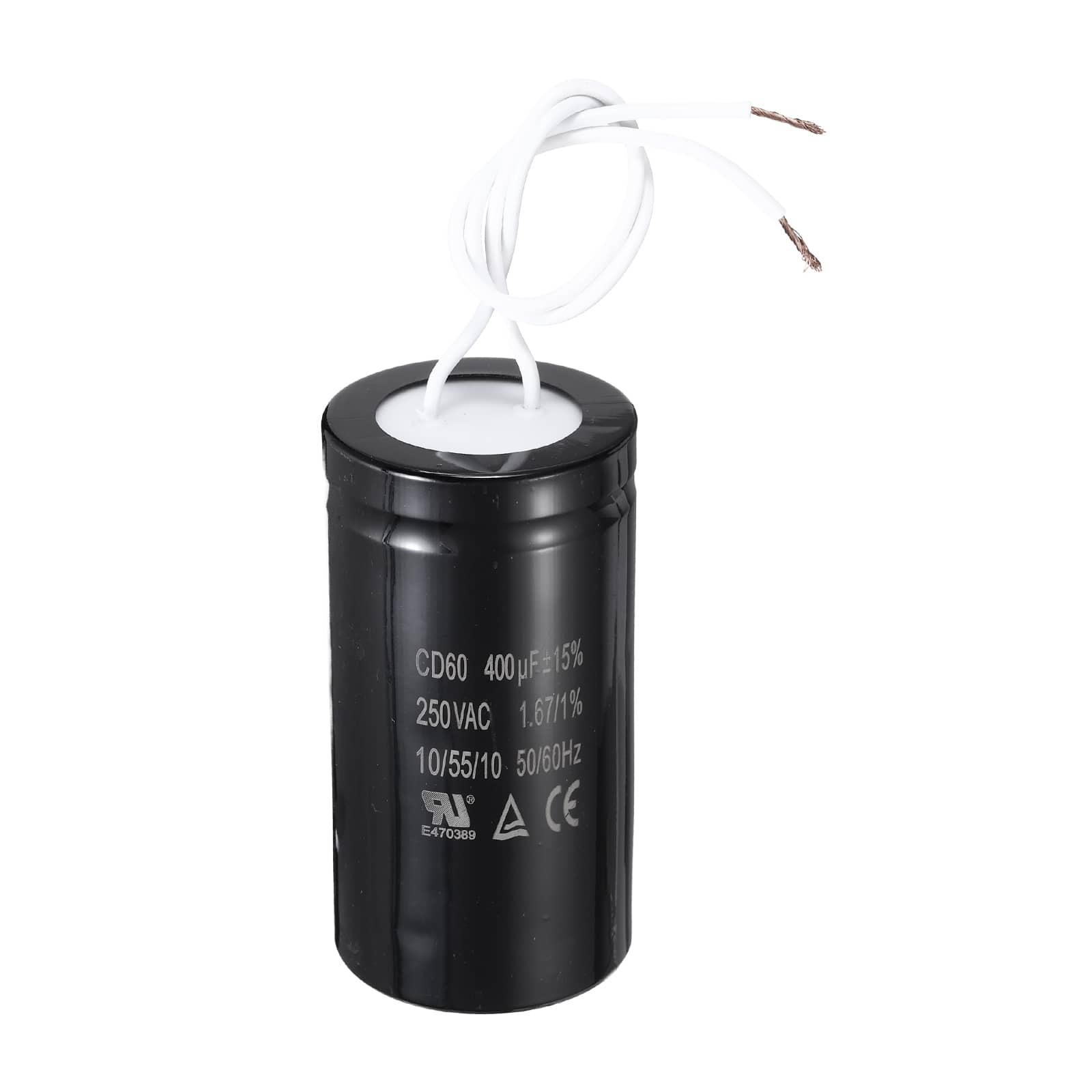 Unique Bargains - CD60 Run Capacitor 400uF 250VAC 50/60Hz 2 White Wires Motor Start for Washing Machine Air Compressor - Black
