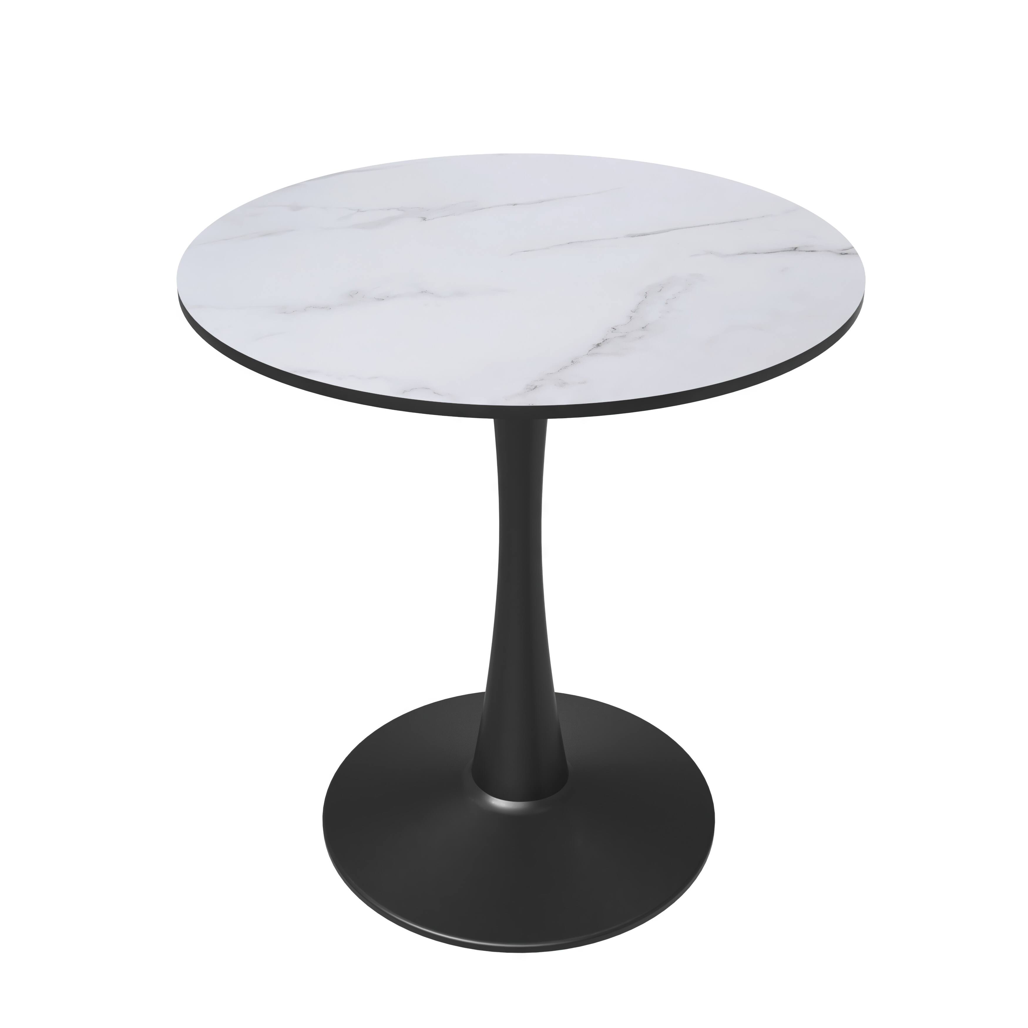 LeisureMod - Bristol 27" Round MDF/Sintered Stone Dining Table - Modern Scratch-Resistant Pedestal Kitchen Table - MDF - Marbled White