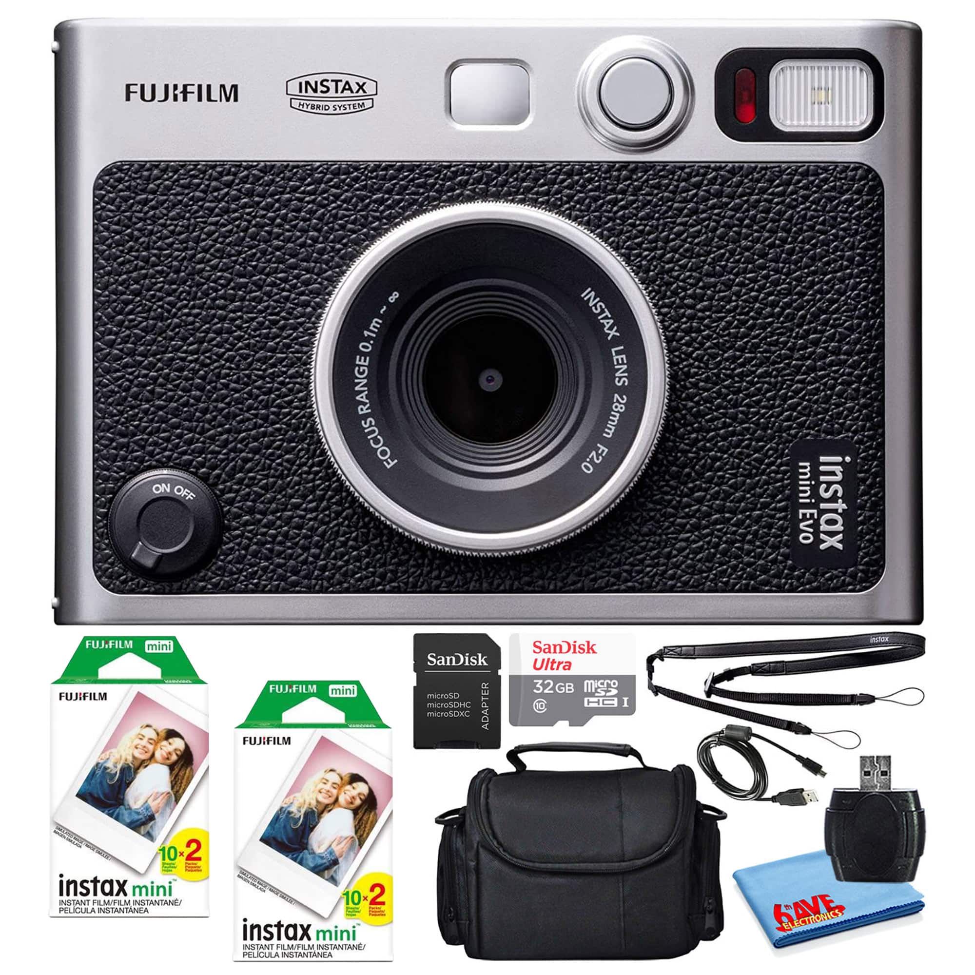 Fujifilm - Instax Mini EVO Instant Film Camera with 40 Films + 32GB Card - Black