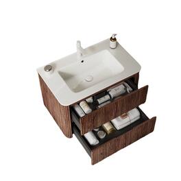 Boyel Living - 30 Bathroom Vanity with Sink Wall Mounted Floating Plywood Cabinet 2 Drawers White Ceramic Basin Retro Walnut - White + Deep Walnut