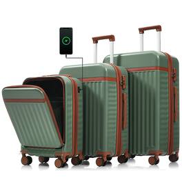 Ecooso - 3-Piece ABS Hard Shell Luggage Set with USB Port, Front-Open 20" Carry-On, Spinner Wheels, TSA Lock - Green