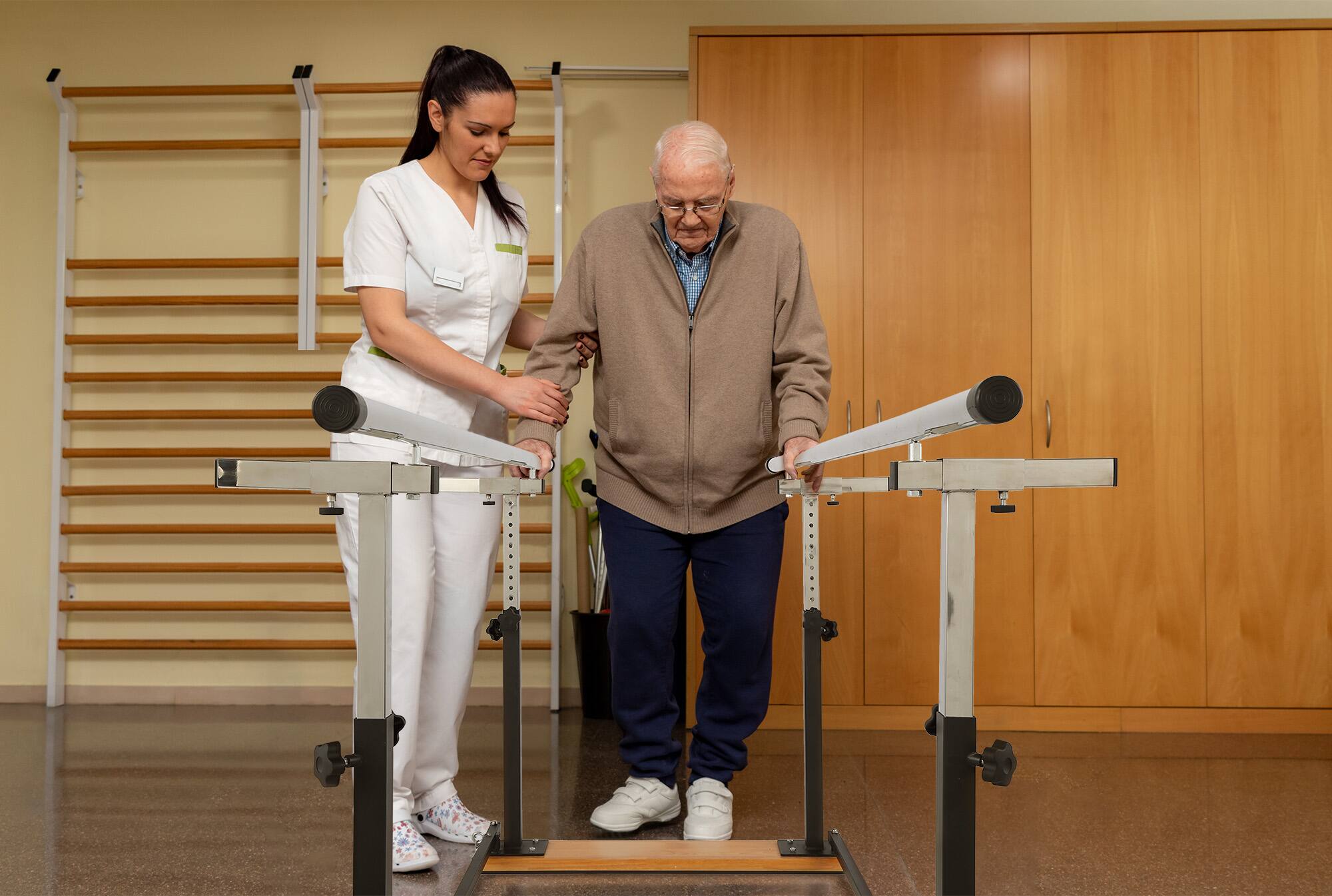 Alt View 9. Viva Comfort - 350 lbs. Capacity 7 ft. Heavy-Duty Steel Foldable Parallel Bars for Physical Therapy - Matte Black.