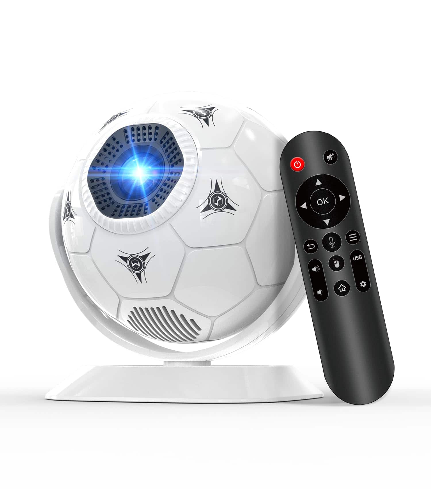 PRIMEPLUS - Portable Football Mini Projector HY300F, 4K Support, WiFi 6, BT 5.4, Auto Keystone, 180° Rotate, Android 14 for Movies