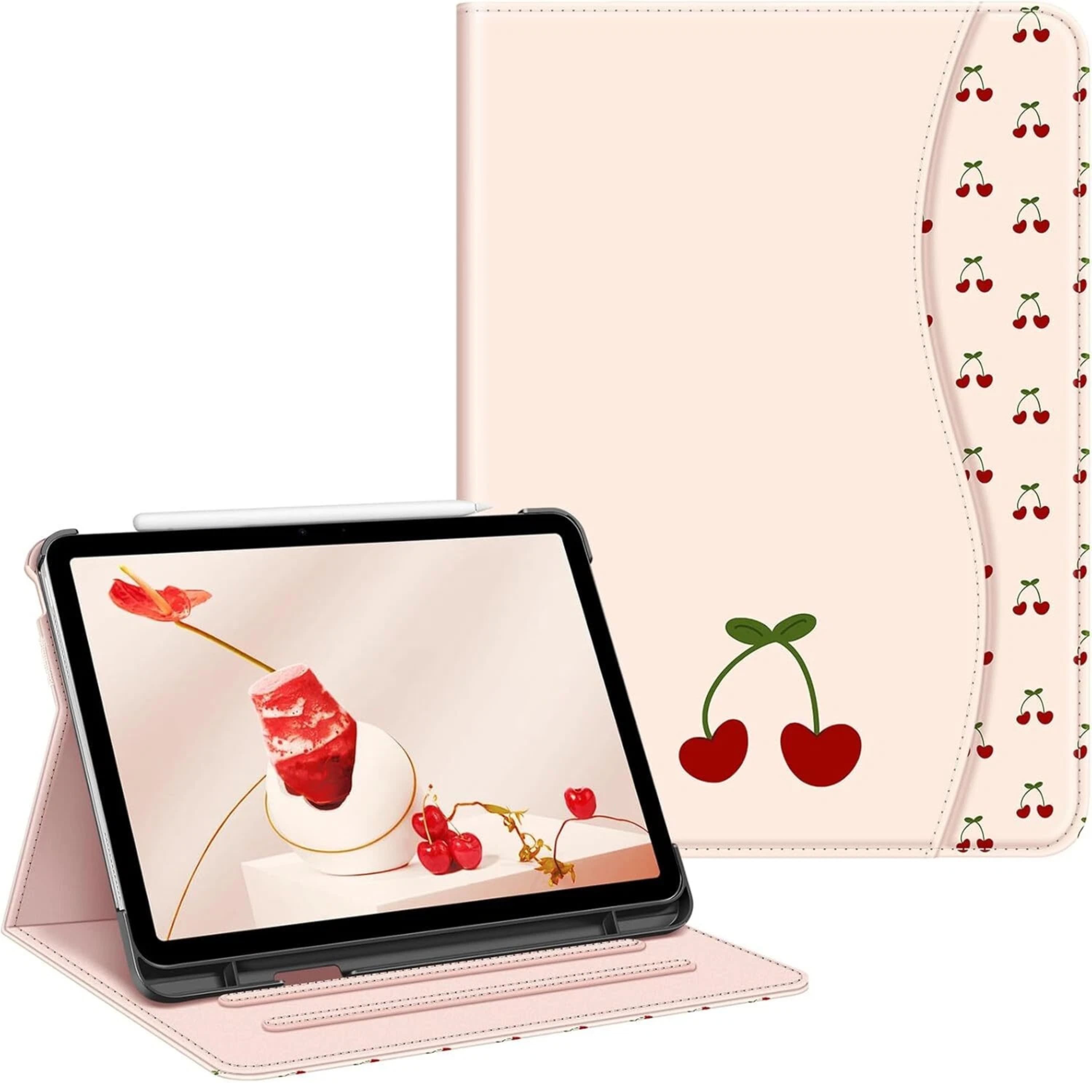 Front. Kitcheniva - iPad Air 11 Inch M3 2025 Multi Angle Viewing Case For Air 5th 4th 10.9 Inch Coquette Cherries - Coquette Cherries.
