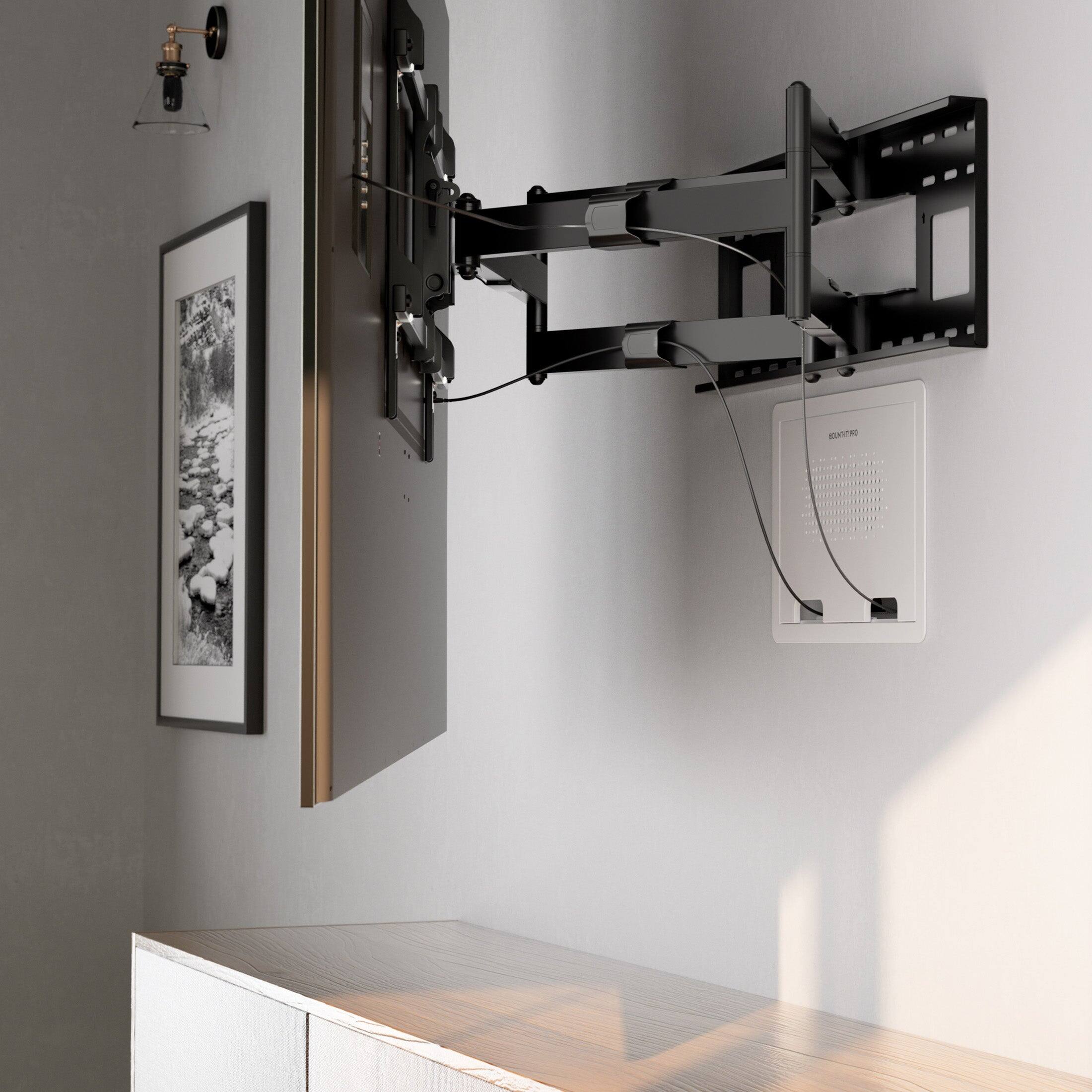 Angle. Mount-It! - Small In-Wall Media Box for TVs – Recessed Cable & Streaming Device Storage, Wi-Fi Transparent - White.