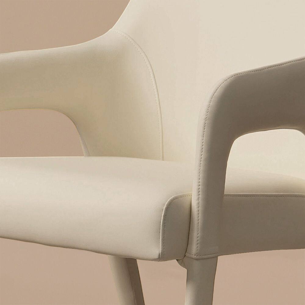 Alt View 4. POVISON - Modern Leather Dining Chairs with Arms Set of 2, Upholstered Dining Chairs, Accent Chairs for Living Room, Beige - Beige.