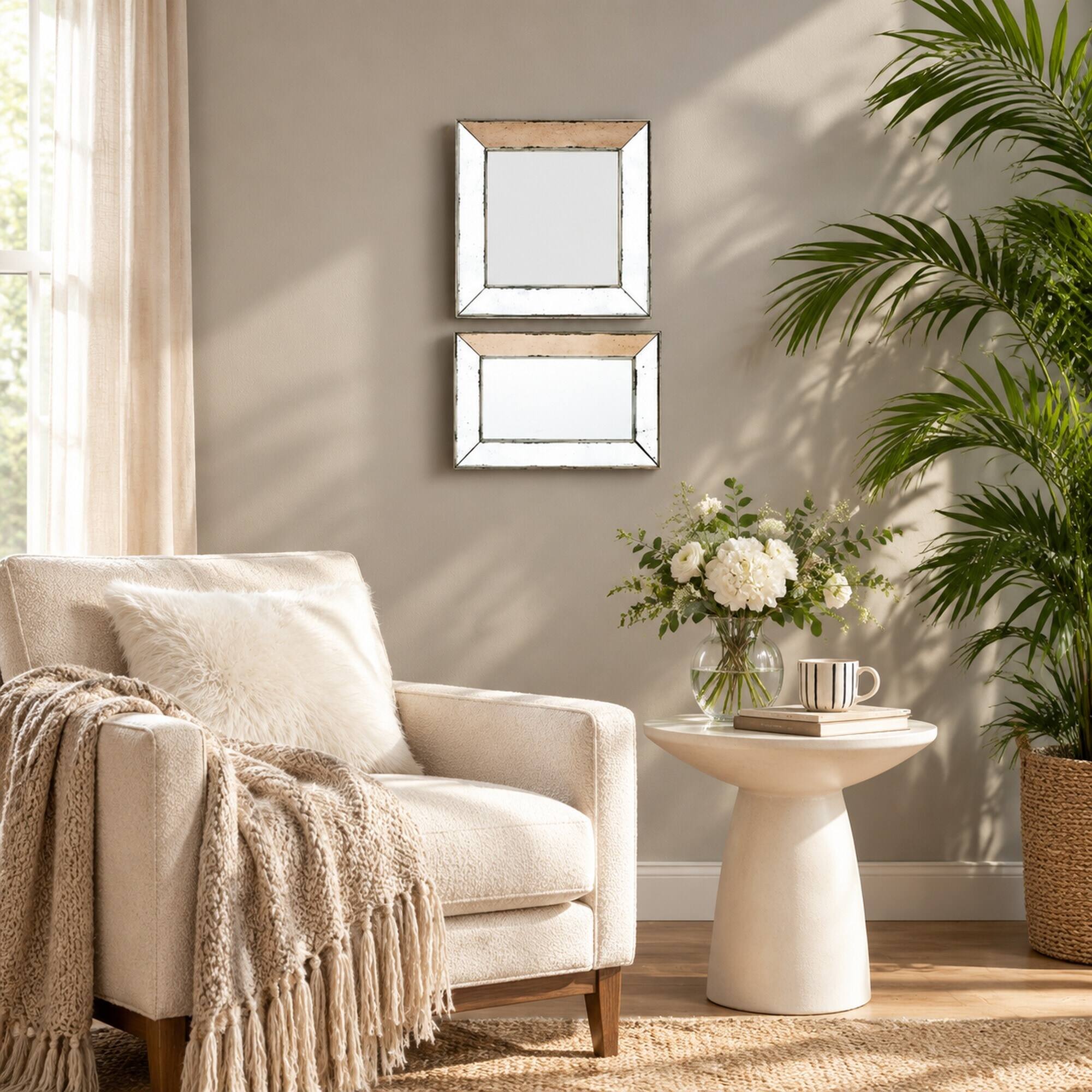 Alt View 1. RYHNUYNE - 18.1 in Square Accent Mirror, Distressed Silver Frame, Traditional Wall Decor for Living Room, Bedroom, Entryway - Silver.